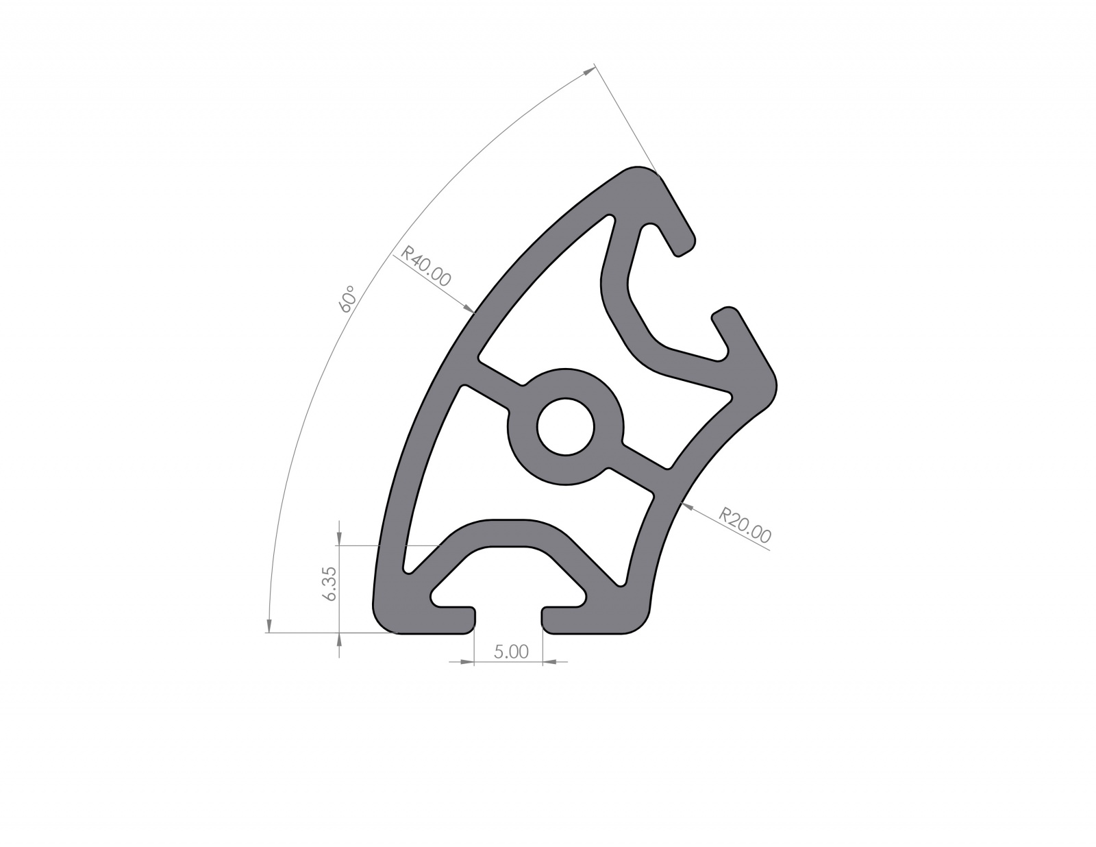 Aluminum profile R20x40 groove 5 I-typ 60°